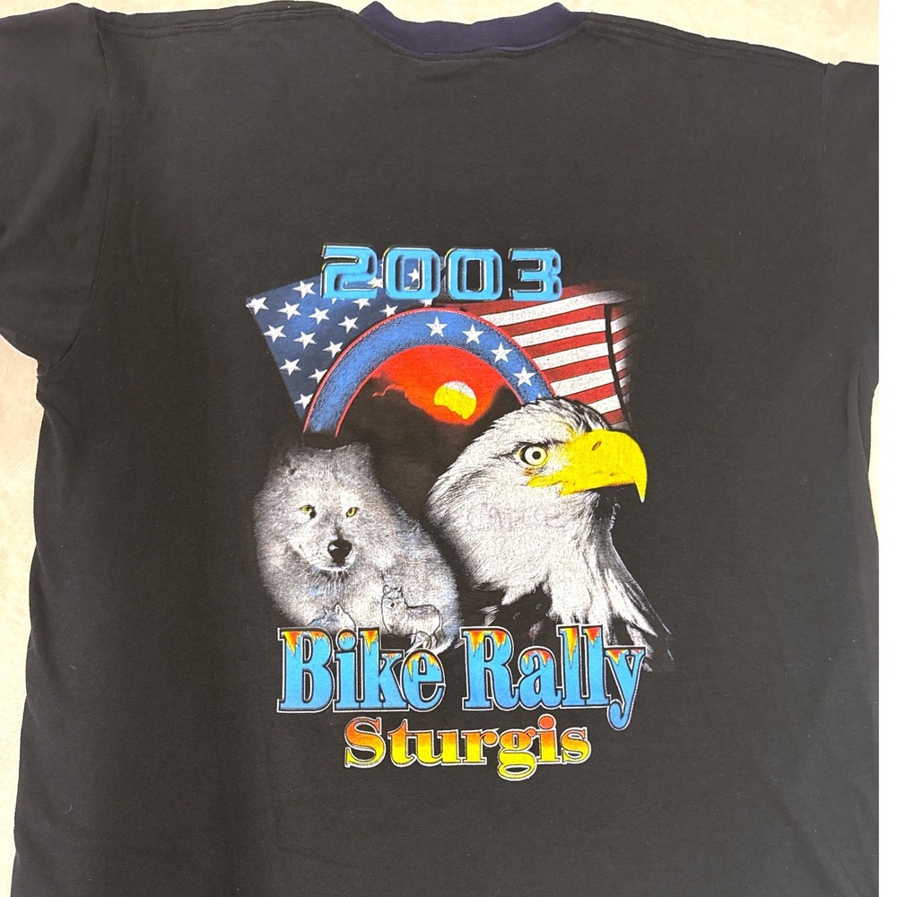 Vintage 2003 Sturgis Bike Rally Eagle Wolf Graphic Mens T-Shirt XL Black Motor - Picture 7 of 7